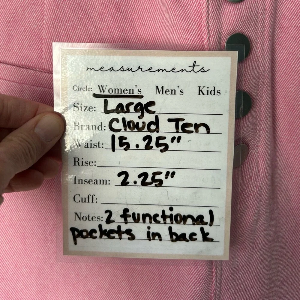 Cloud Ten High Rise Buttonfly Pink & White Pinstriped Denim Short Size L NWT - Picture 7 of 9